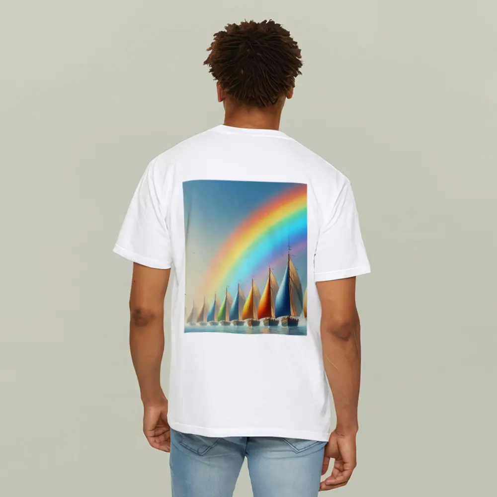 Colorful Sailboats Racing Under Rainbow Sky – T-Shirts
