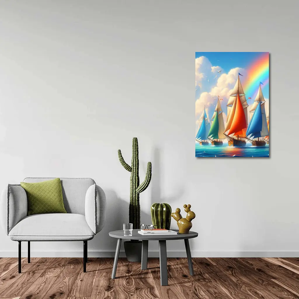 Sailing Ships Rainbow Sky Ocean Art – Wall Art