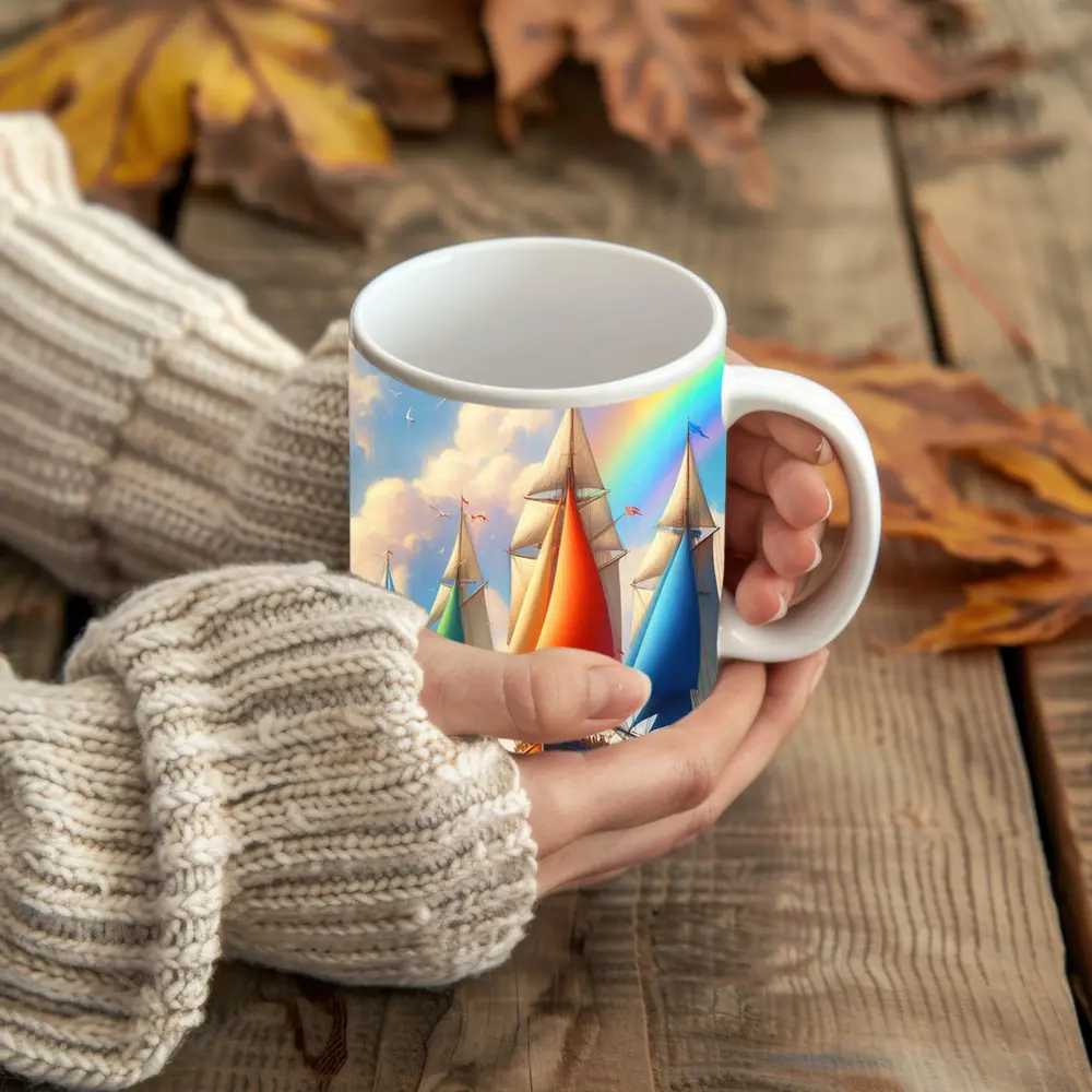 Sailing Ships Rainbow Sky Ocean Art – Mugs