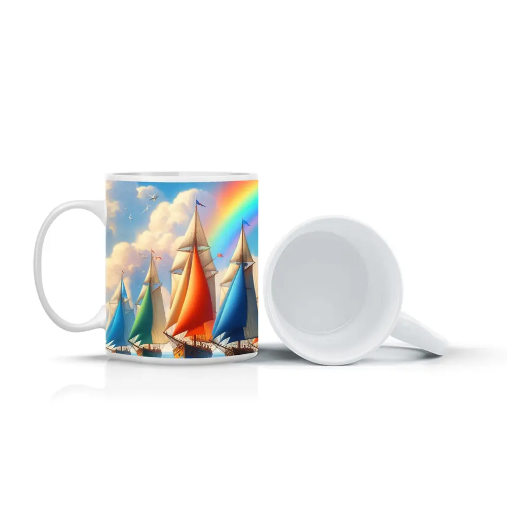 Sailing Ships Rainbow Sky Ocean Art – Mugs