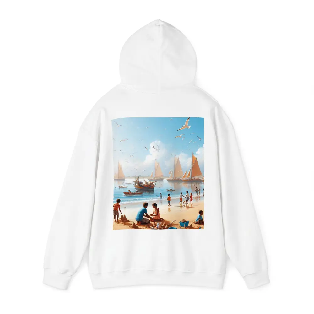 Children Playing Beach Scene Sailboats Sky – Hoodies