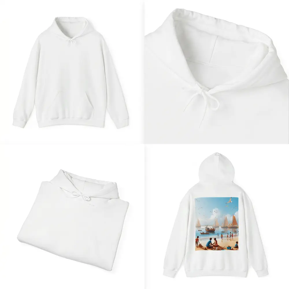 Children Playing Beach Scene Sailboats Sky – Hoodies