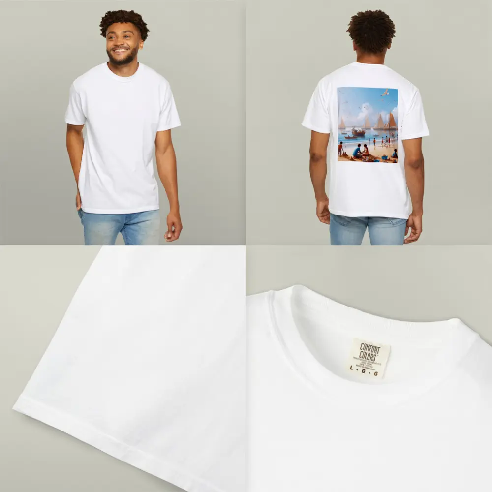 Children Playing Beach Scene Sailboats Sky – T-Shirts