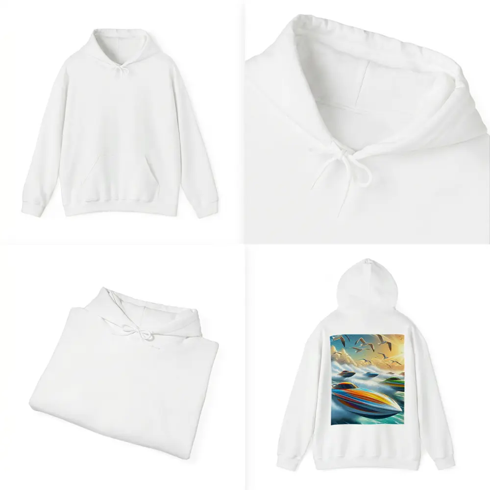 Colorful Speed Boats Racing Ocean Waves – Hoodies