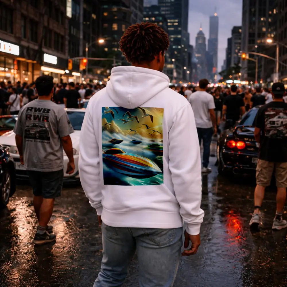 Colorful Speed Boats Racing Ocean Waves – Hoodies