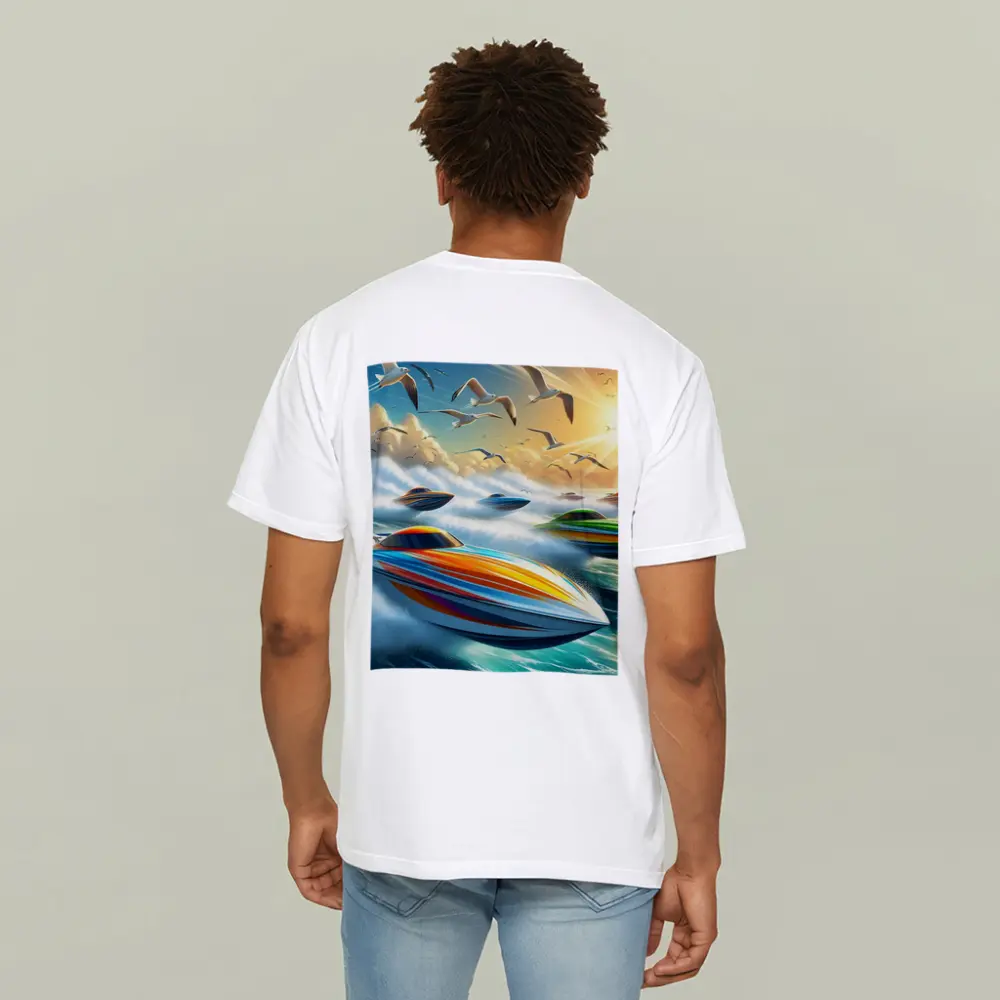 Colorful Speed Boats Racing Ocean Waves – T-Shirts