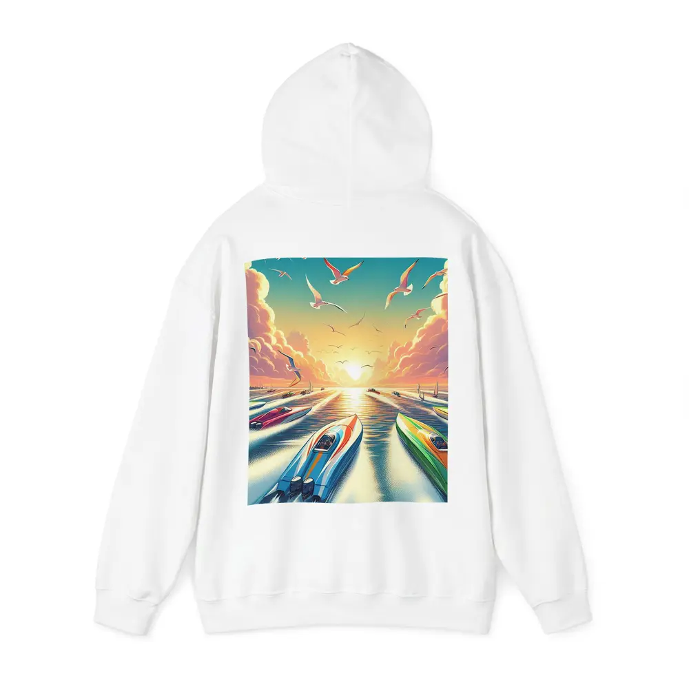Speed Boats Racing Sunset Ocean Seagulls – Hoodies