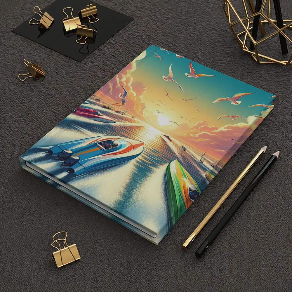 Speed Boats Racing Sunset Ocean Seagulls – Notebooks