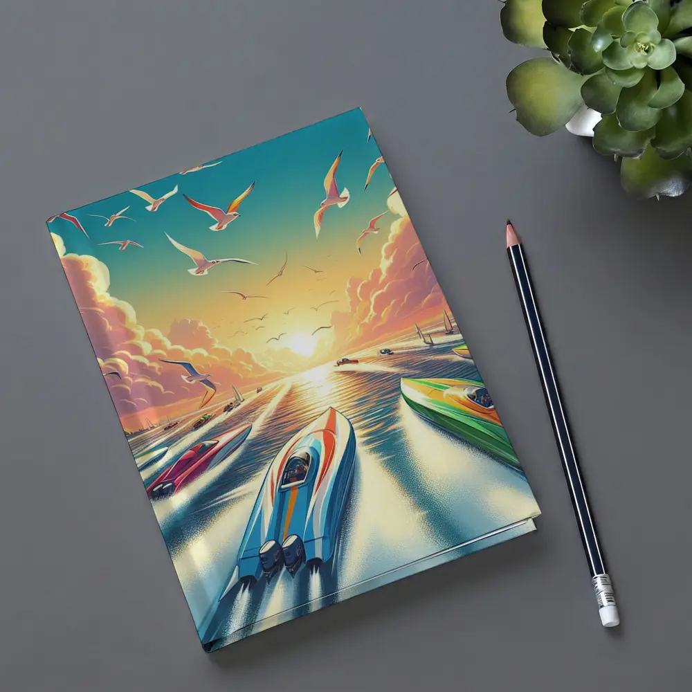 Speed Boats Racing Sunset Ocean Seagulls – Notebooks