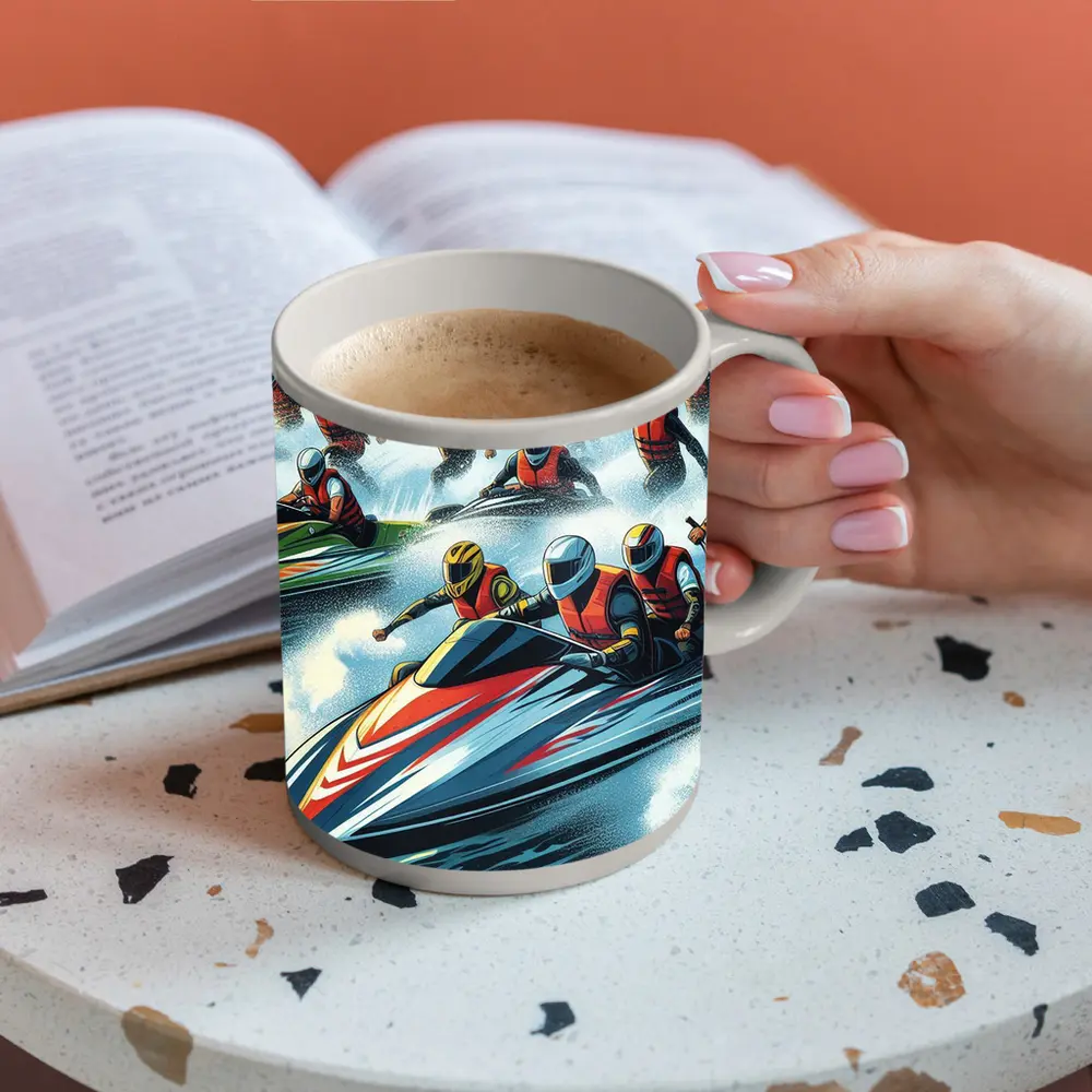 Jet Ski Racing Action Crowd Cheering Art – Mugs