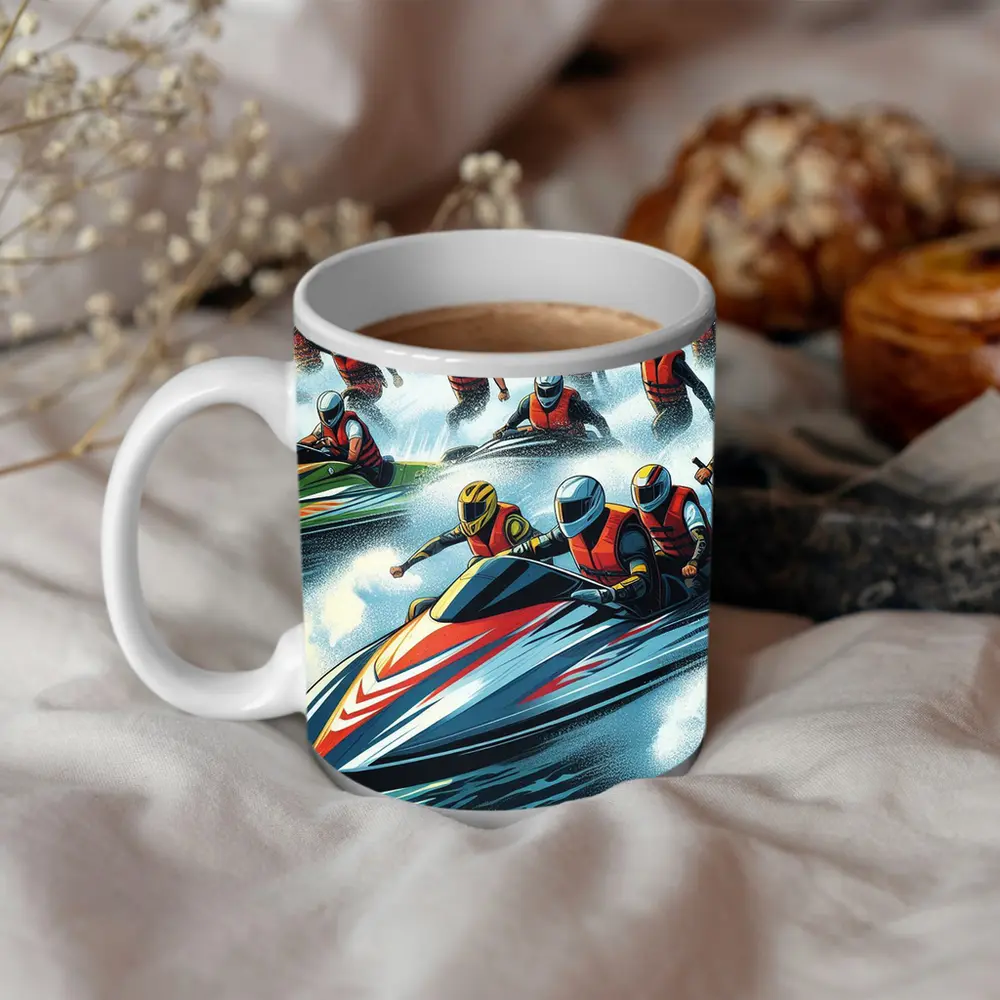 Jet Ski Racing Action Crowd Cheering Art – Mugs