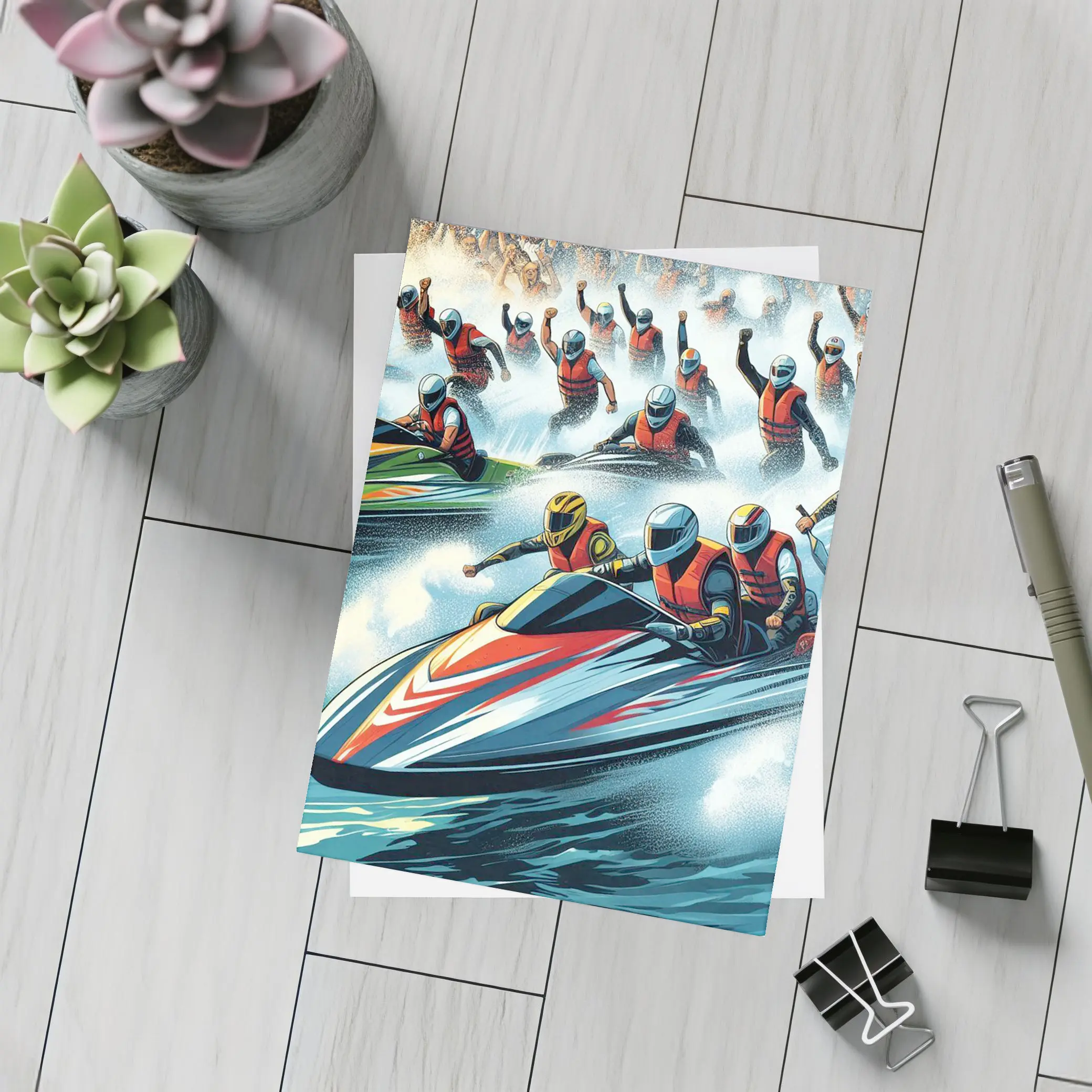 Jet Ski Racing Action Crowd Cheering Art – Postcards