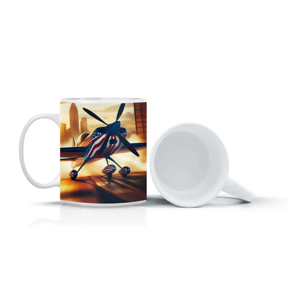 American Flag Propeller Plane Hangar City – Mugs