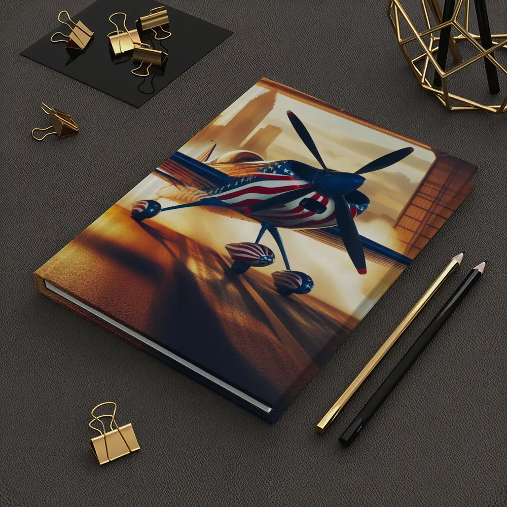 American Flag Propeller Plane Hangar City – Notebooks