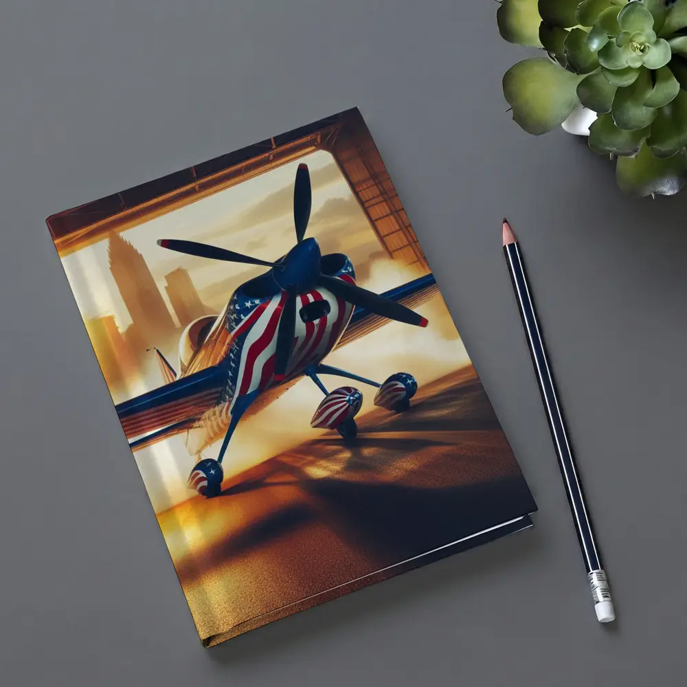 American Flag Propeller Plane Hangar City – Notebooks