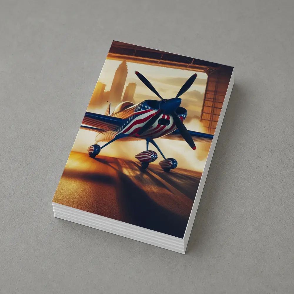 American Flag Propeller Plane Hangar City – Postcards