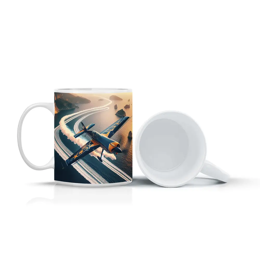 Aerobatic Plane Smoke Trail Coastal Sunset – Mugs