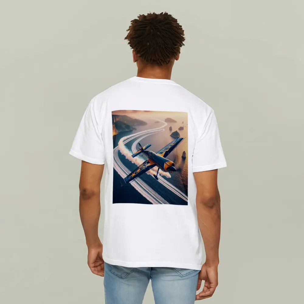 Aerobatic Plane Smoke Trail Coastal Sunset – T-Shirts