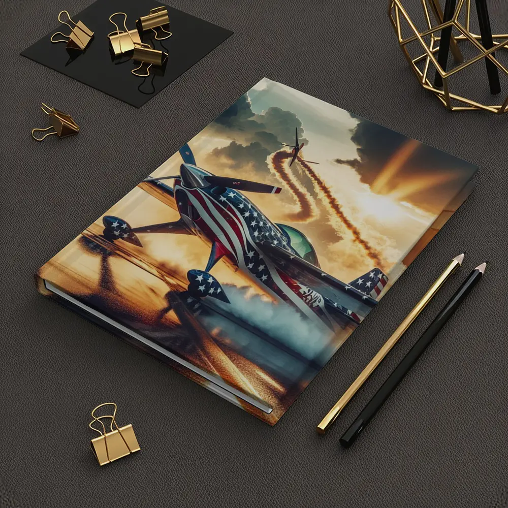 American Flag Stunt Plane Dramatic Sunset Sky – Notebooks