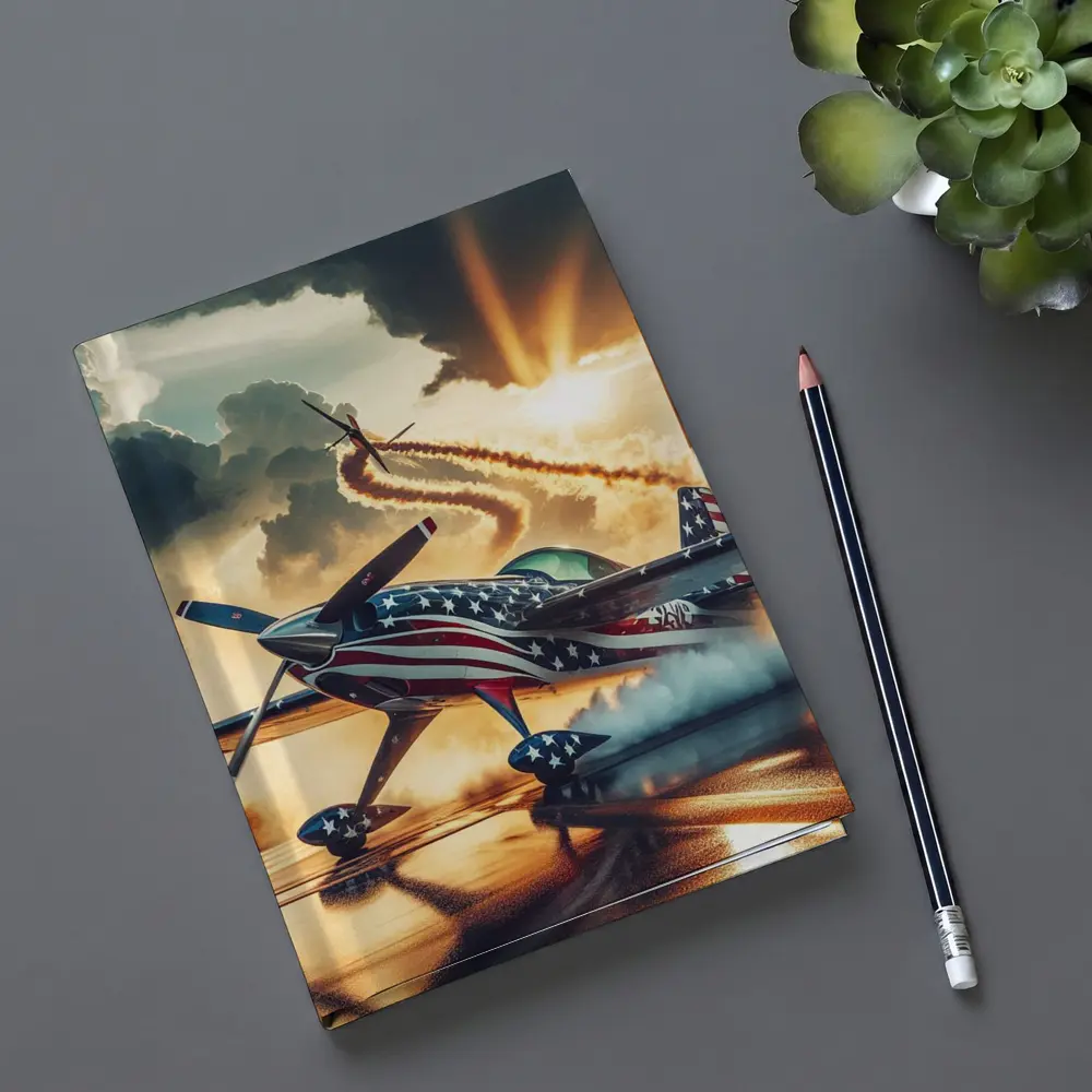 American Flag Stunt Plane Dramatic Sunset Sky – Notebooks