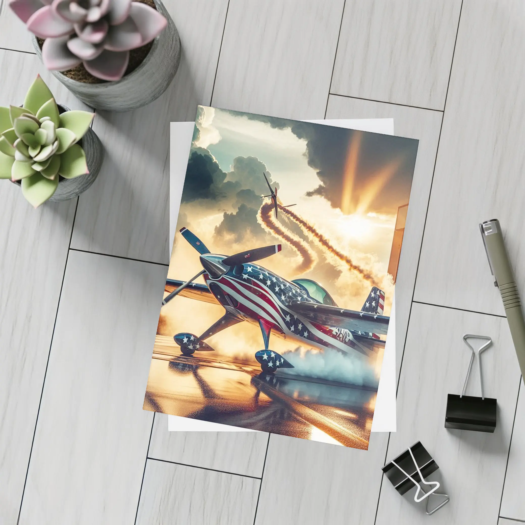 American Flag Stunt Plane Dramatic Sunset Sky – Postcards
