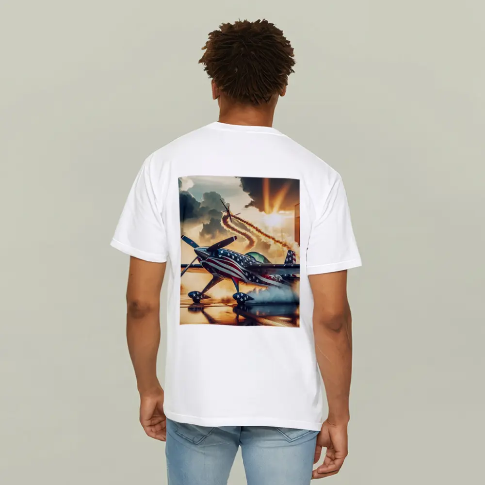 American Flag Stunt Plane Dramatic Sunset Sky – T-Shirts