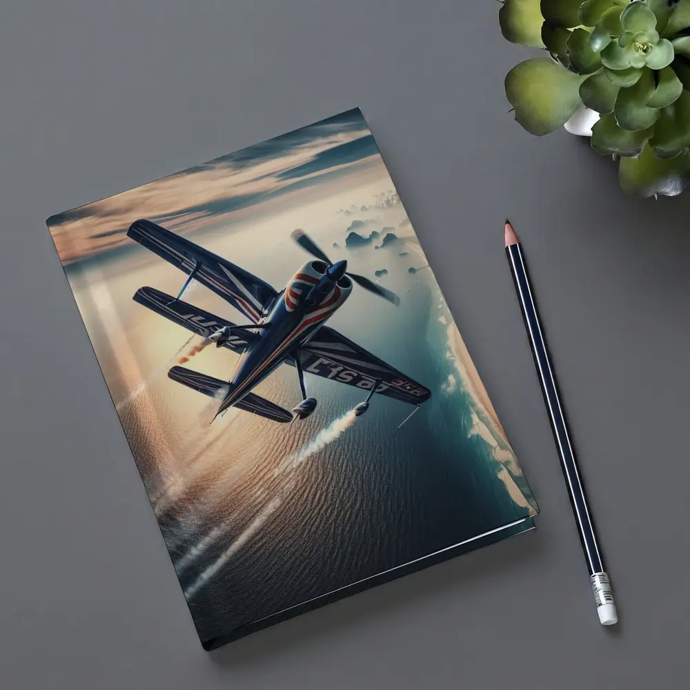 Aerobatic Biplane Flying Over Coastal Waters – Notebooks