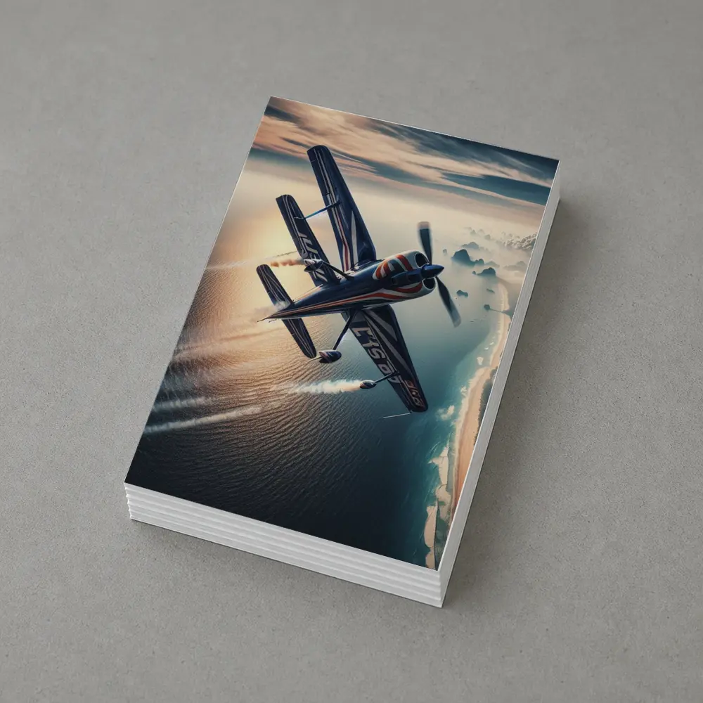 Aerobatic Biplane Flying Over Coastal Waters – Postcards