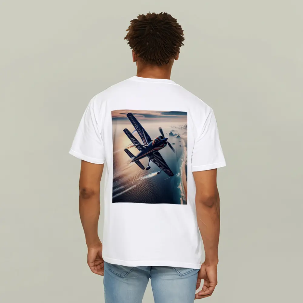 Aerobatic Biplane Flying Over Coastal Waters – T-Shirts