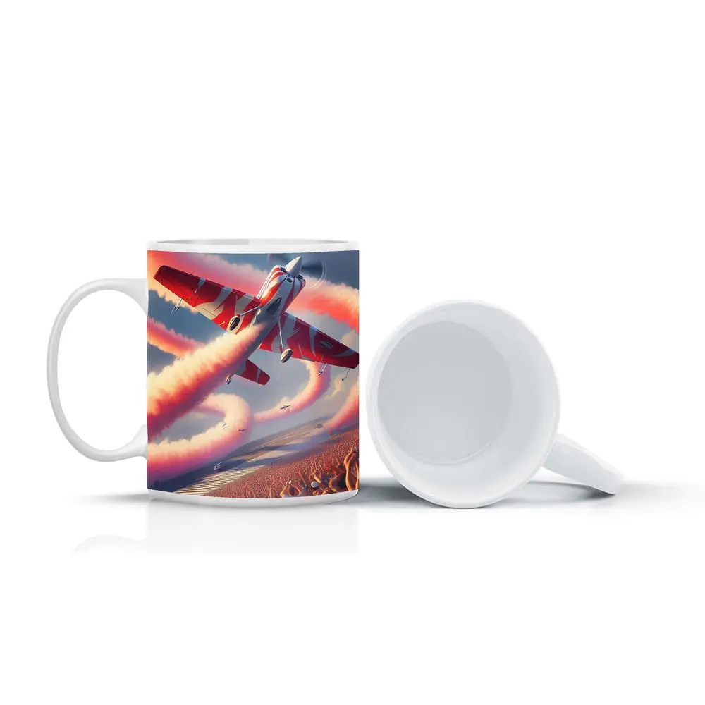 Red Aerobatic Plane Smoke Trail Airshow Crowd – Mugs