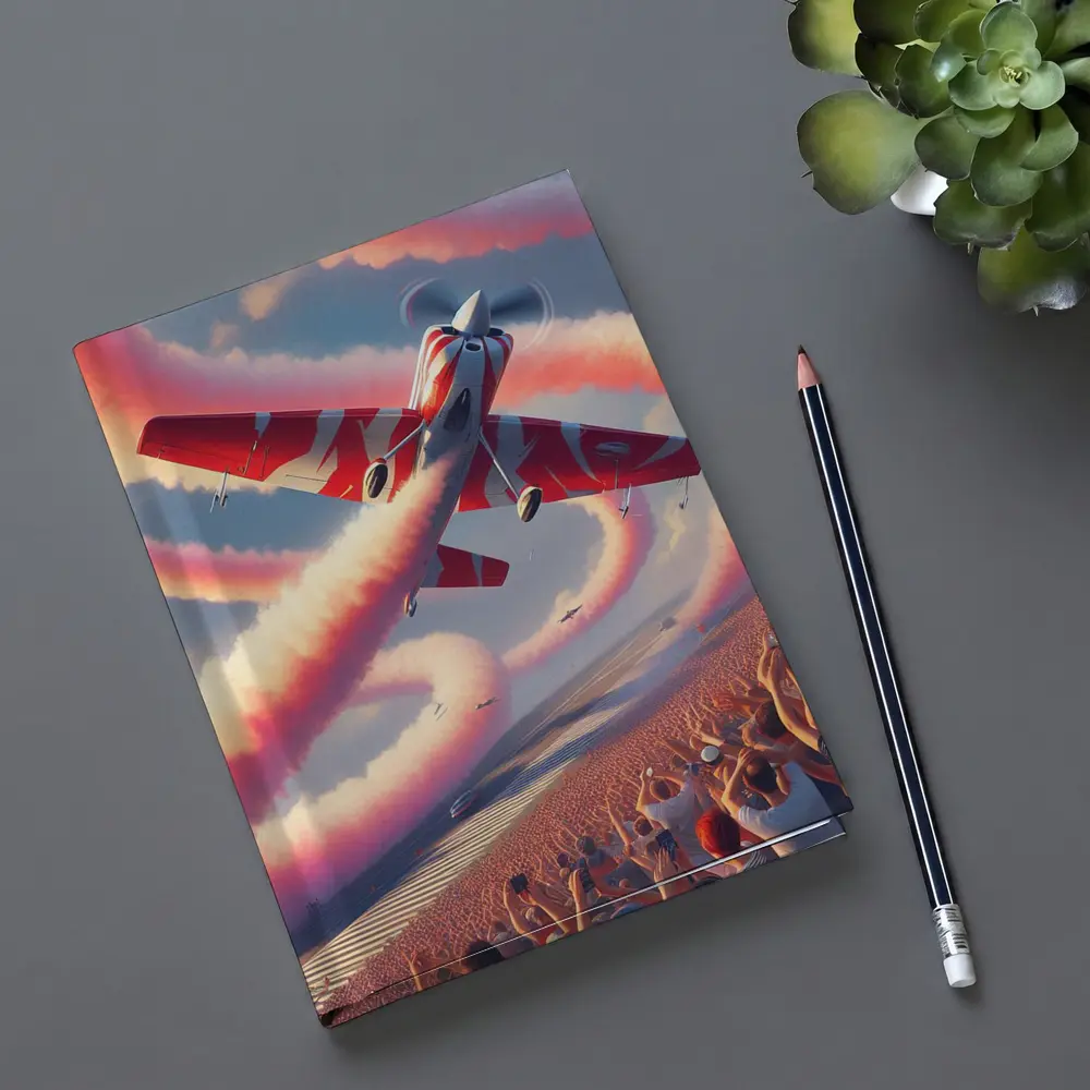 Red Aerobatic Plane Smoke Trail Airshow Crowd – Notebooks
