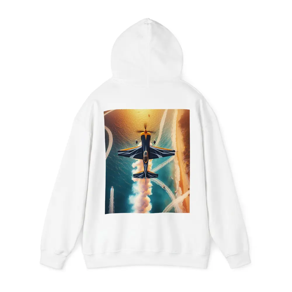 Aerobatic Plane Smoke Trail Over Coastal Water – Hoodies