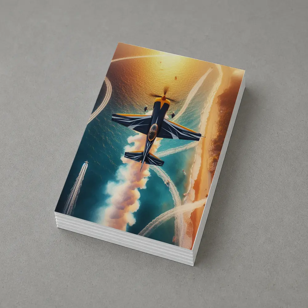 Aerobatic Plane Smoke Trail Over Coastal Water – Postcards