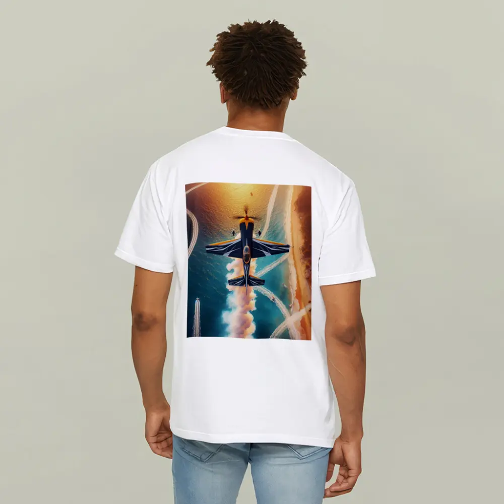 Aerobatic Plane Smoke Trail Over Coastal Water – T-Shirts