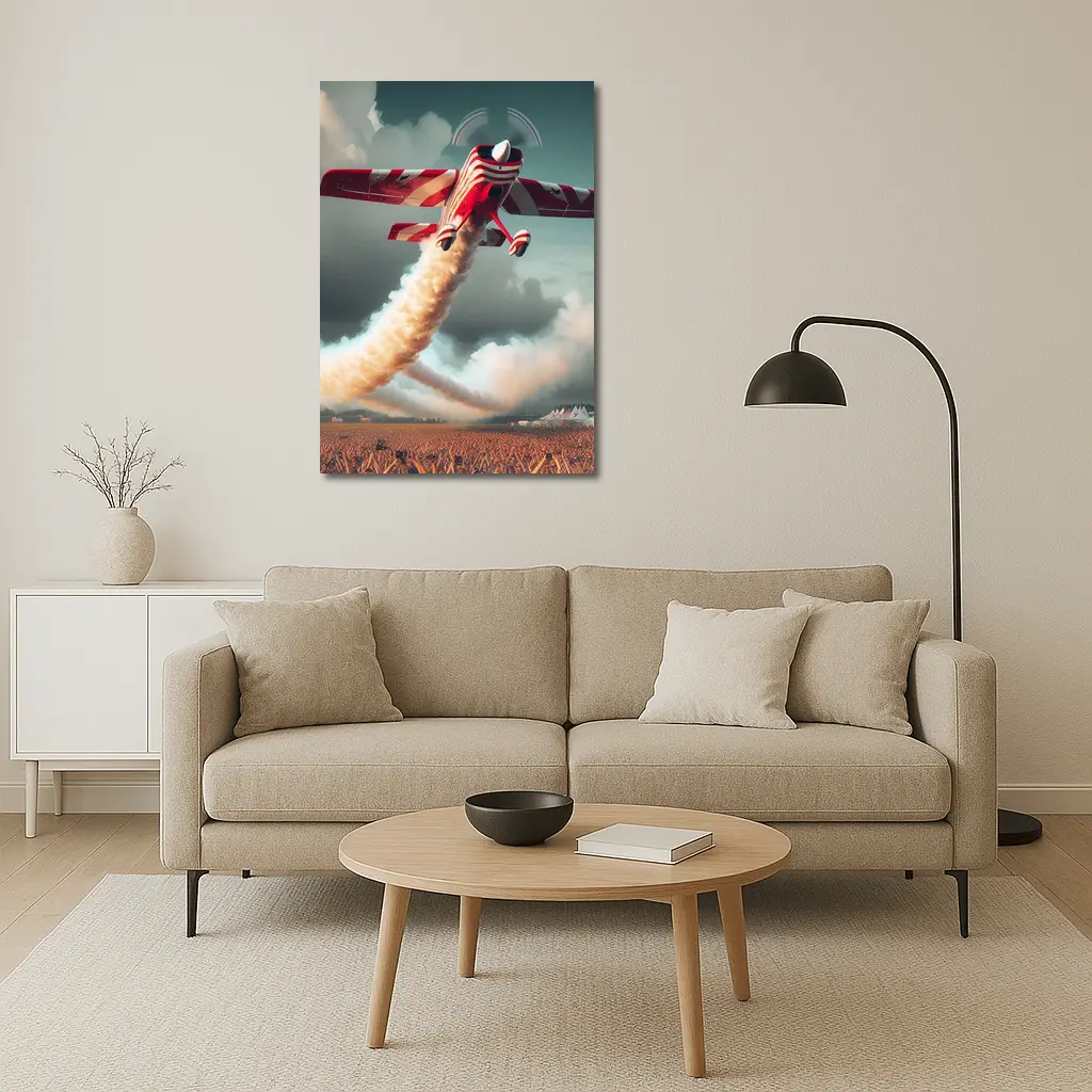 Red Striped Aerobatic Plane Over Crowd – Wall Art