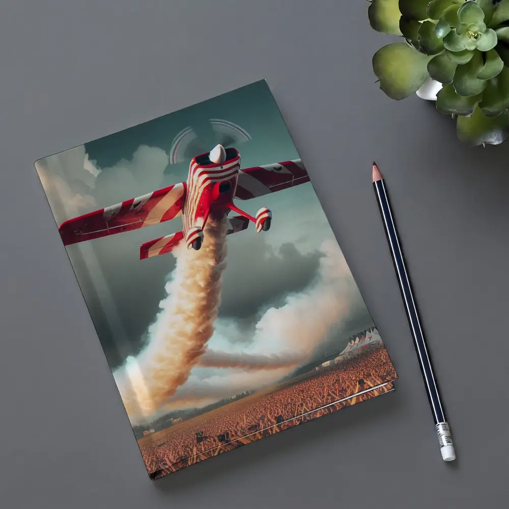 Red Striped Aerobatic Plane Over Crowd – Notebooks