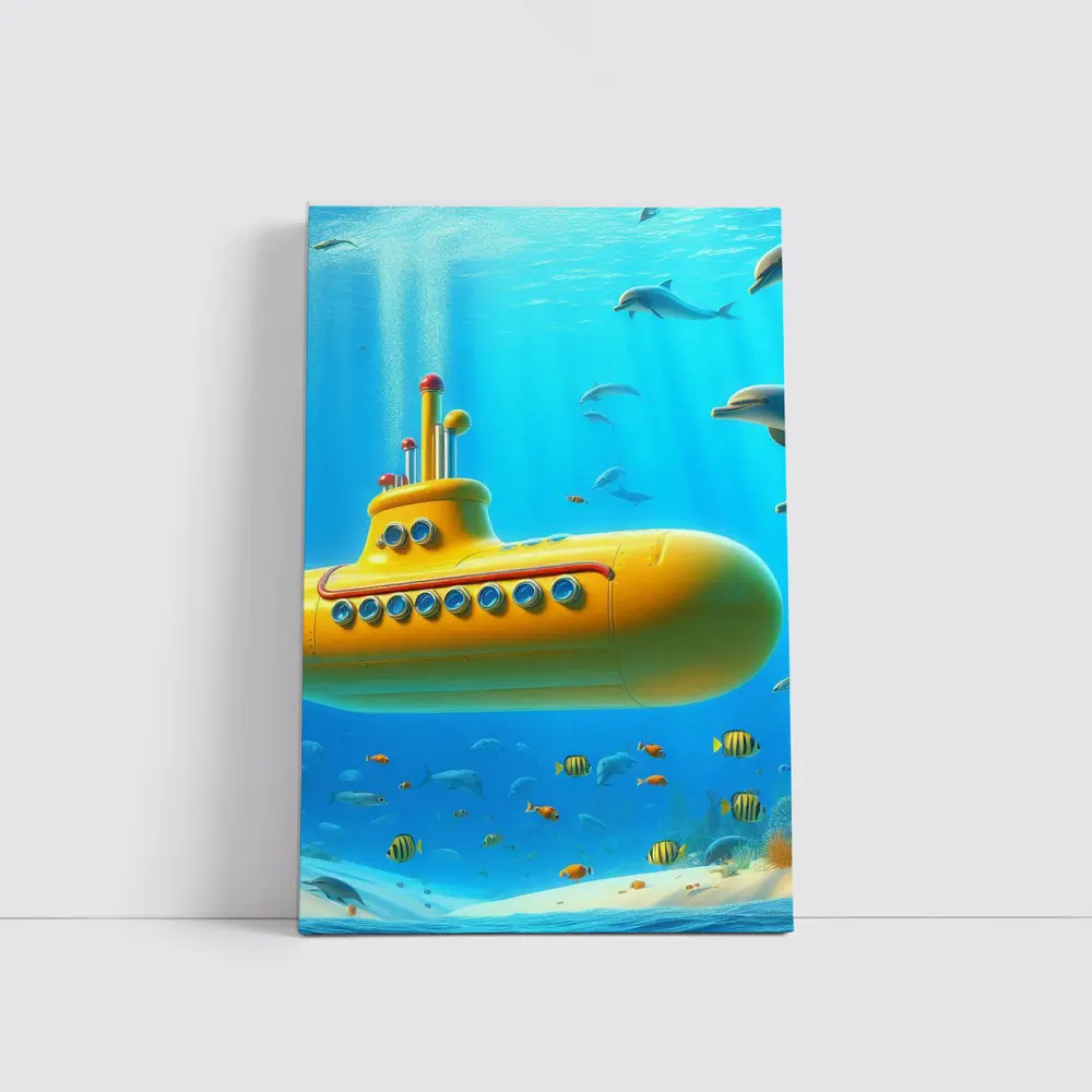 Yellow Submarine Underwater Ocean Dolphins Fish – Wall Art