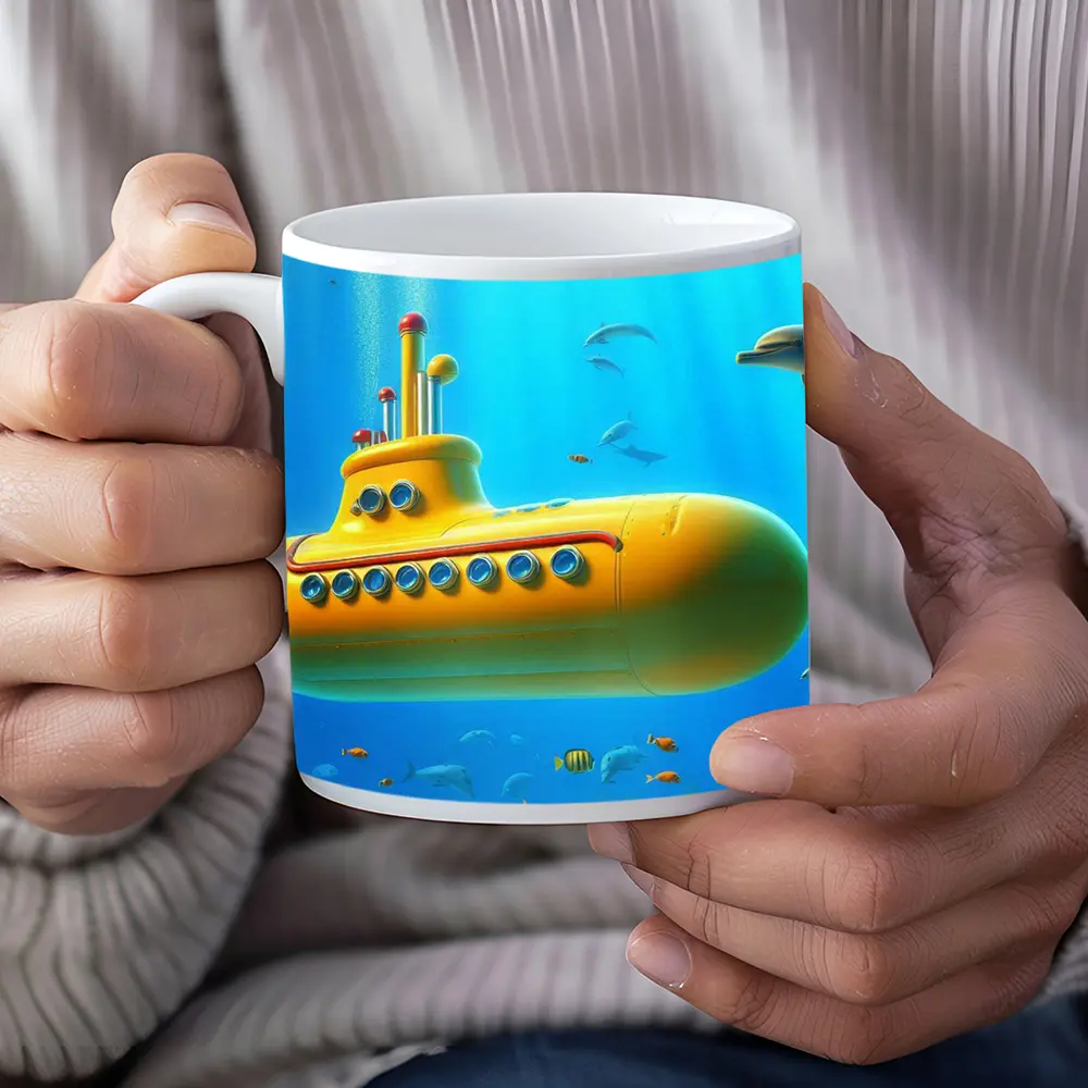 Yellow Submarine Underwater Ocean Dolphins Fish – Mugs