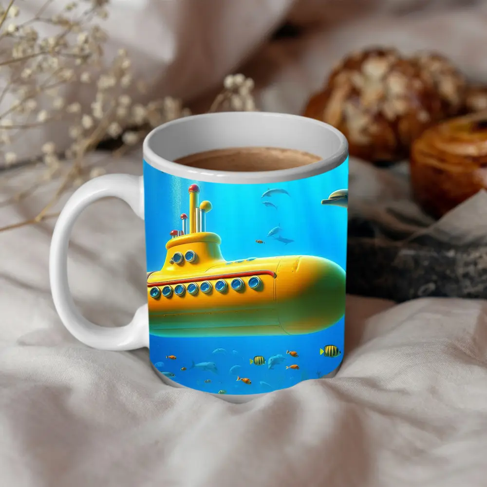 Yellow Submarine Underwater Ocean Dolphins Fish – Mugs