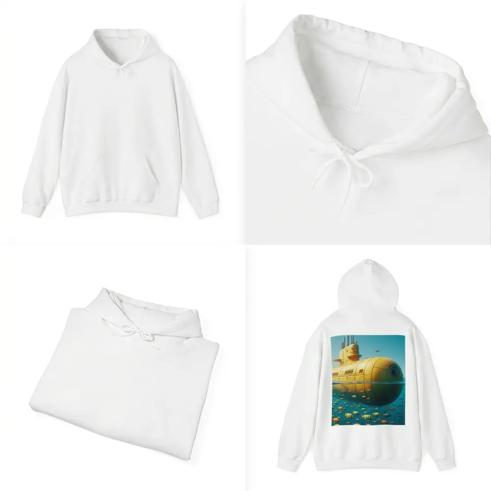 Yellow Submarine Floating Above Tropical Fish – Hoodies