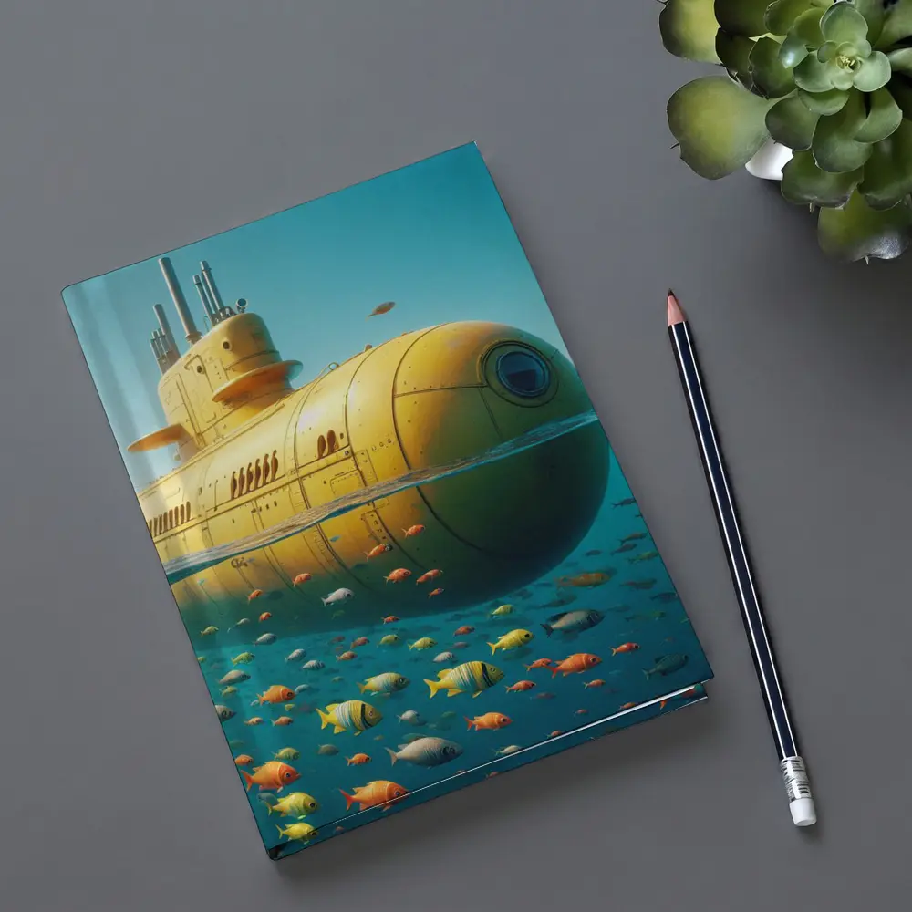 Yellow Submarine Floating Above Tropical Fish – Notebooks