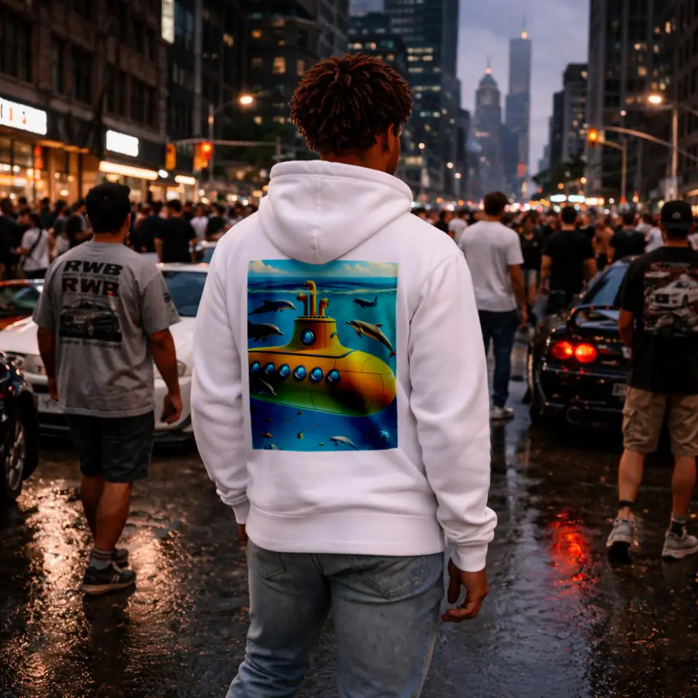 Yellow Submarine Underwater Dolphins Ocean Scene – Hoodies