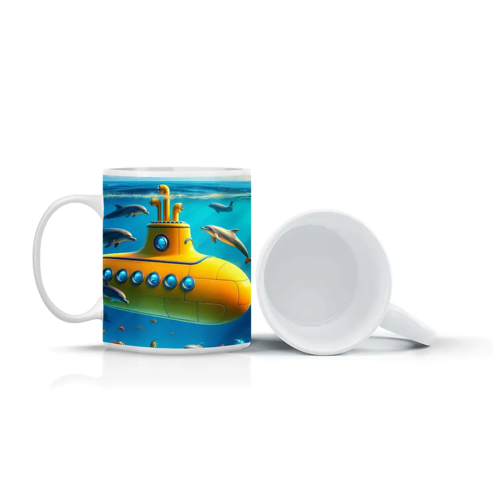Yellow Submarine Underwater Dolphins Ocean Scene – Mugs