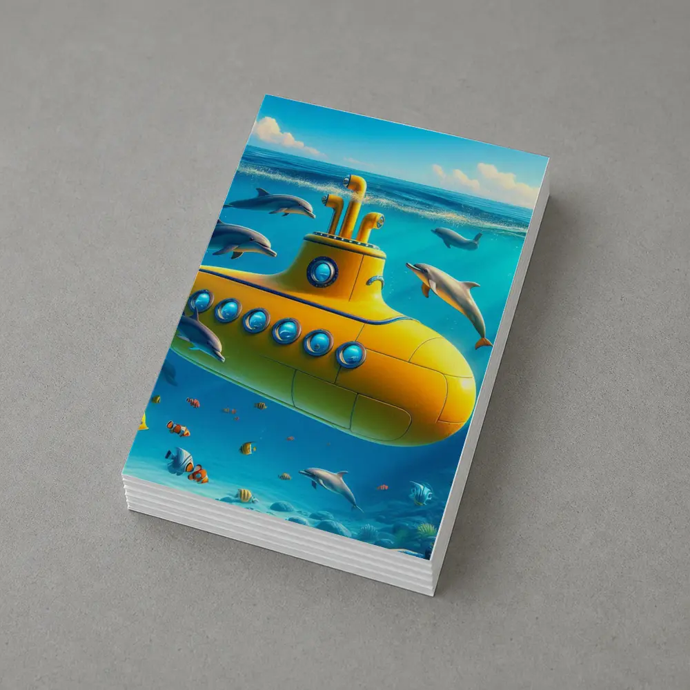 Yellow Submarine Underwater Dolphins Ocean Scene – Postcards