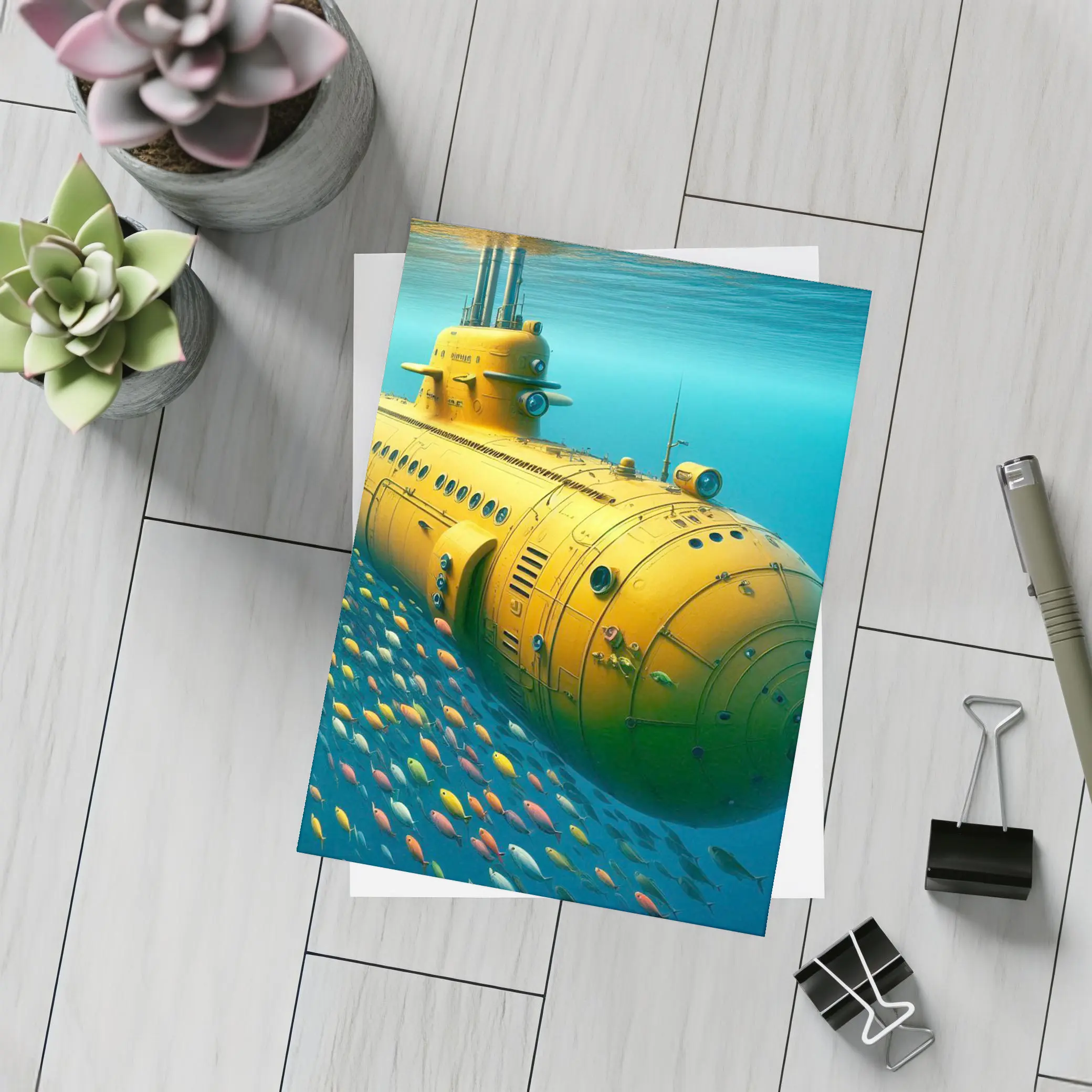 Yellow Submarine Underwater Ocean Fish School – Postcards