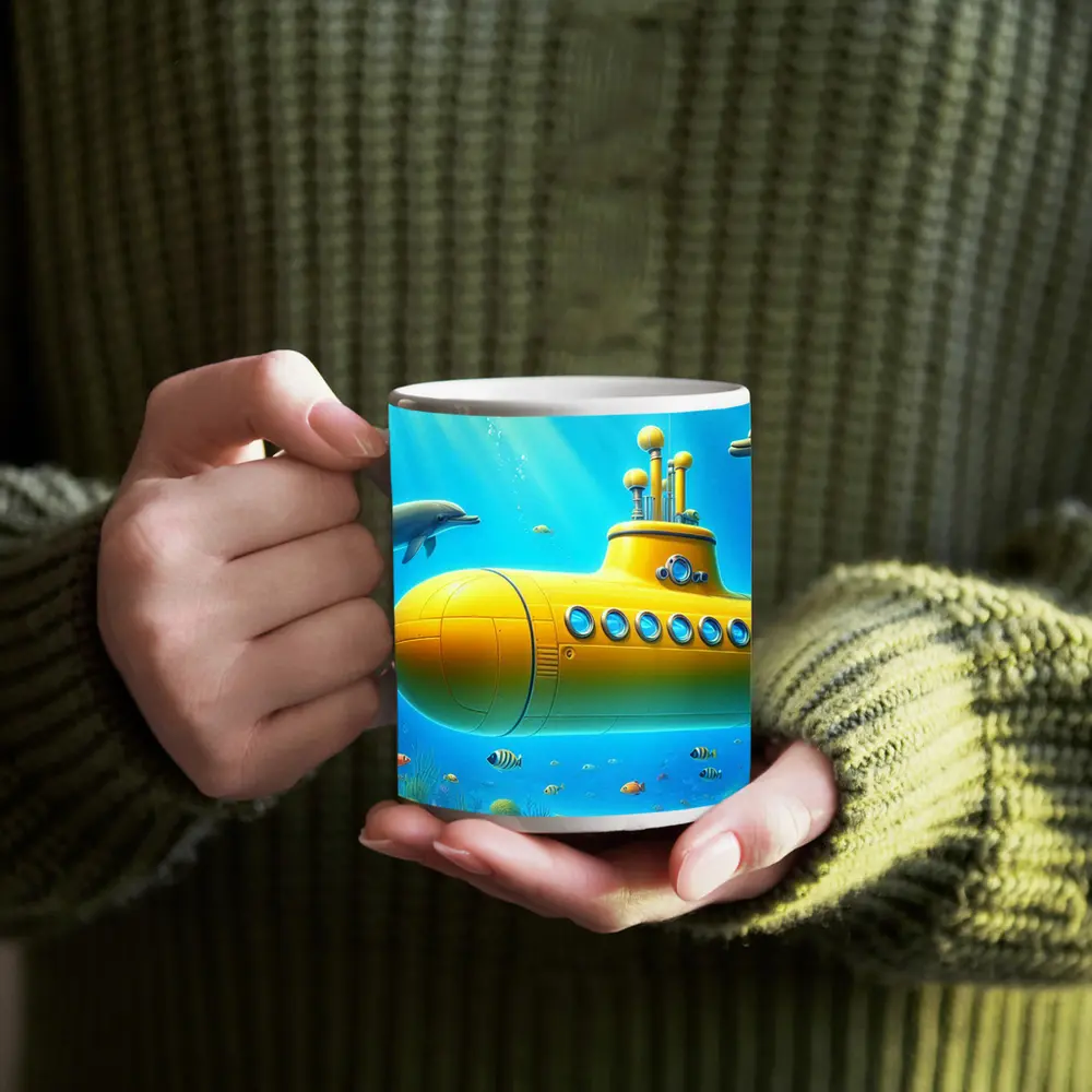 Yellow Submarine Underwater Ocean Scene Art – Mugs