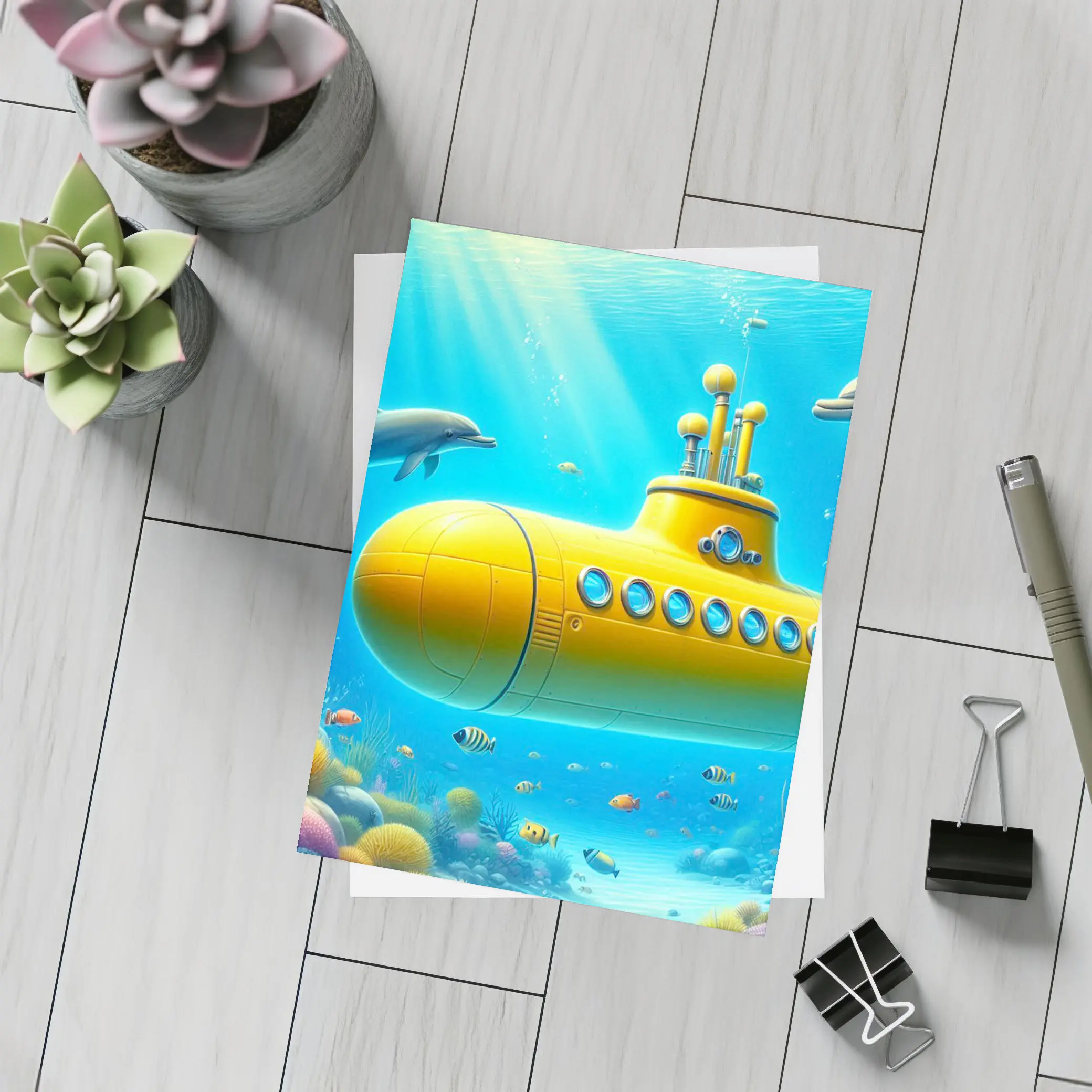 Yellow Submarine Underwater Ocean Scene Art – Postcards