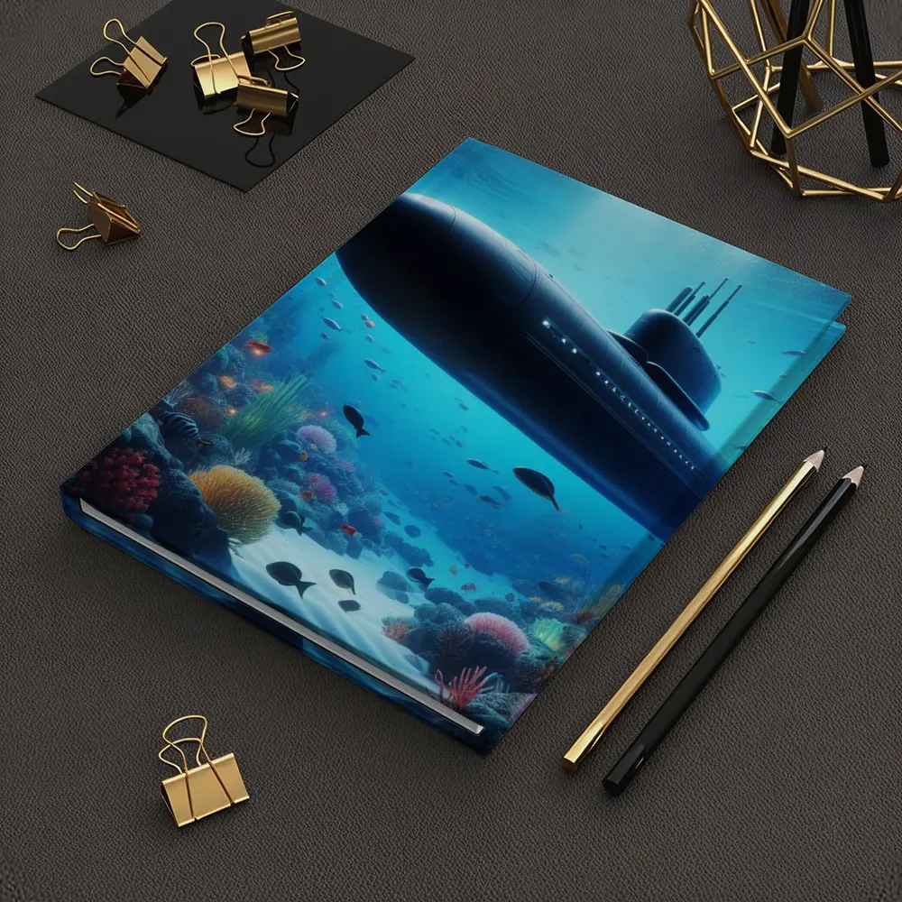 Military Submarine Gliding Over Coral Reef – Notebooks