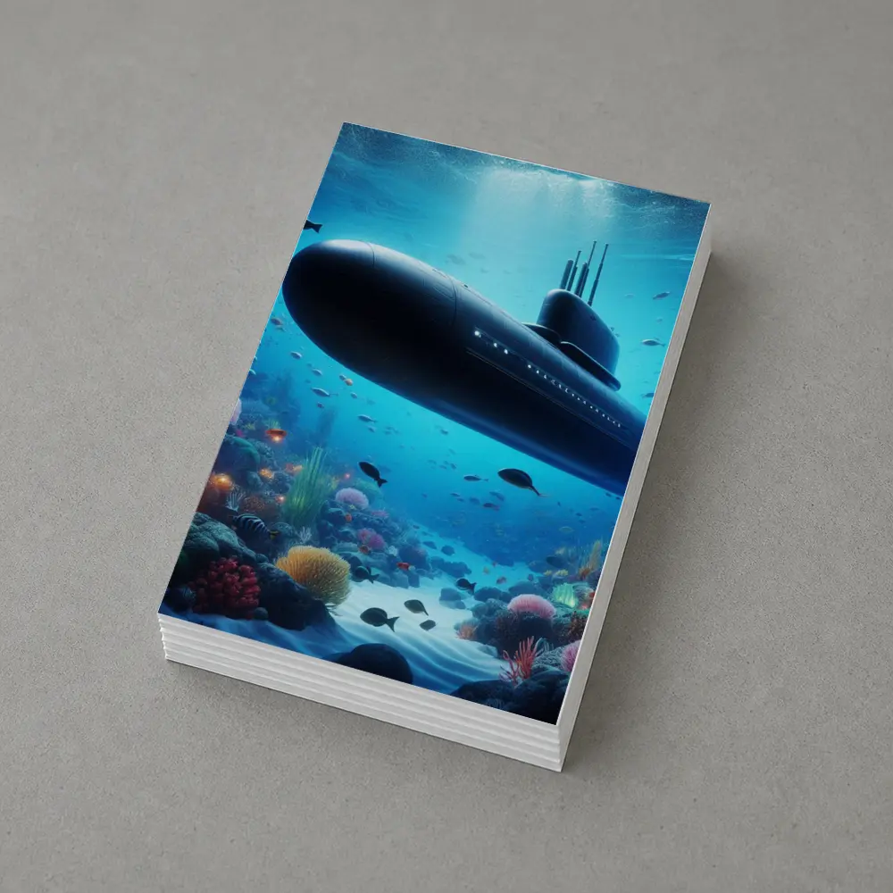 Military Submarine Gliding Over Coral Reef – Postcards