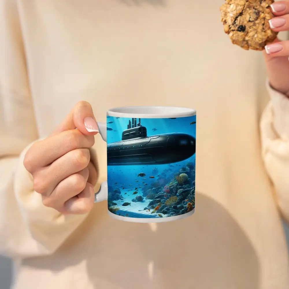 Black Submarine Underwater Coral Reef Scene – Mugs